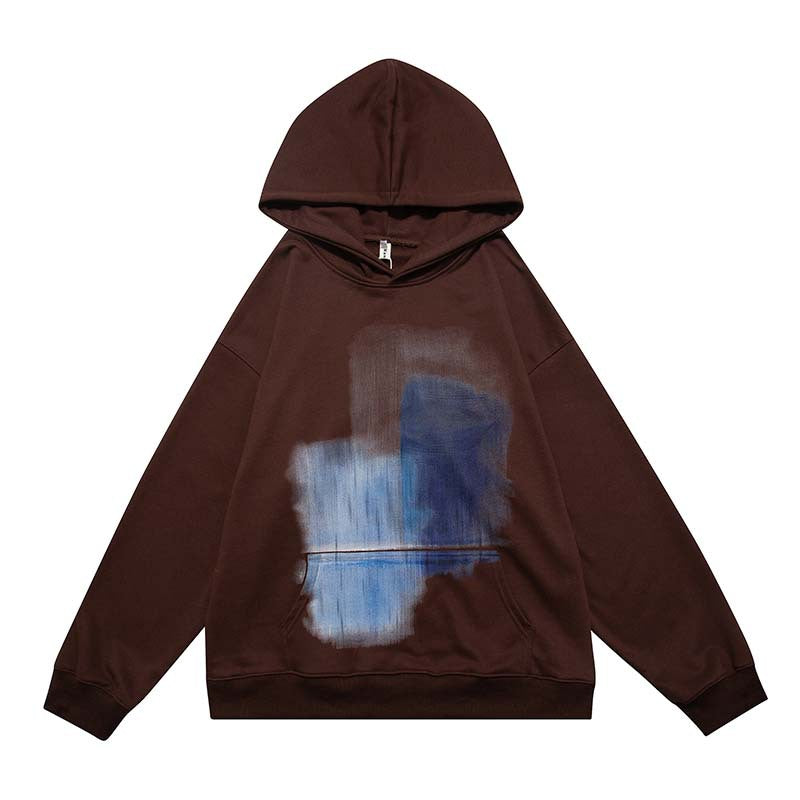 Vintage Creative Blurred Image Washed Hooded Sweatshirt For Men Street King Apparel