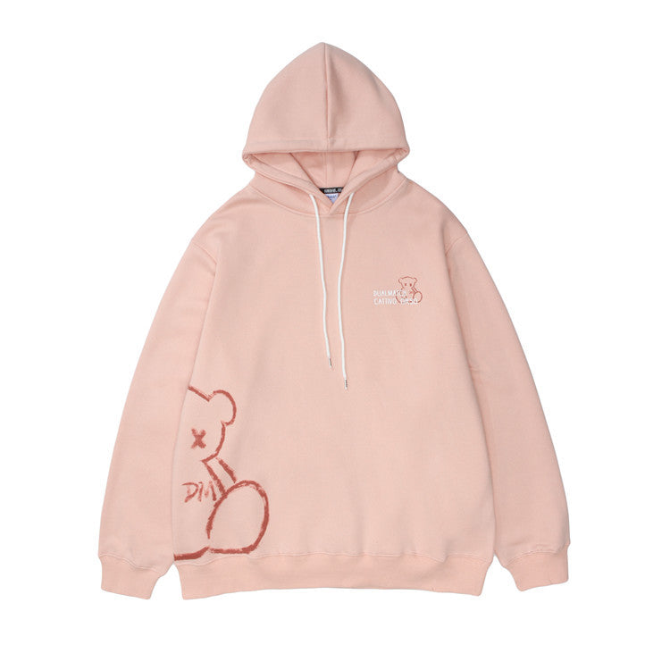 Bear Print Hooded Sweatshirt Men Street King Apparel