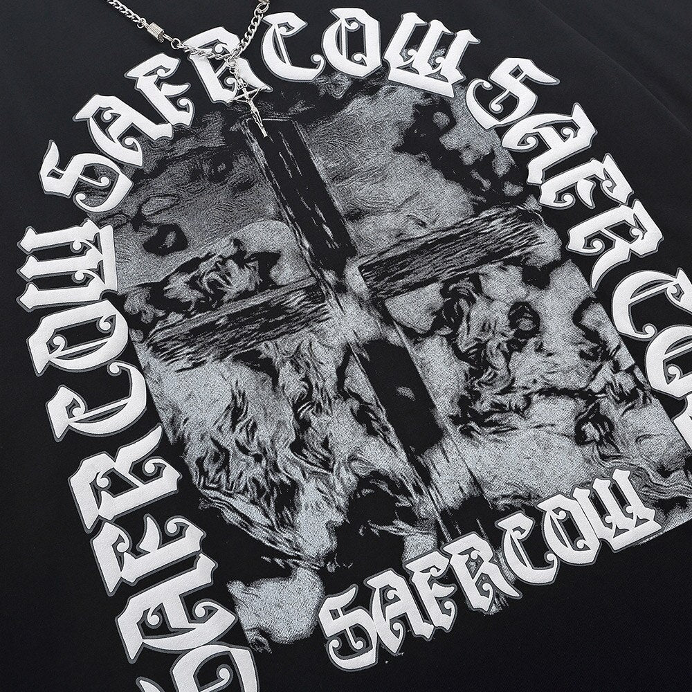 "Broken Cross" Unisex Men Women Streetwear Graphic Sweatshirt Daulet Apparel