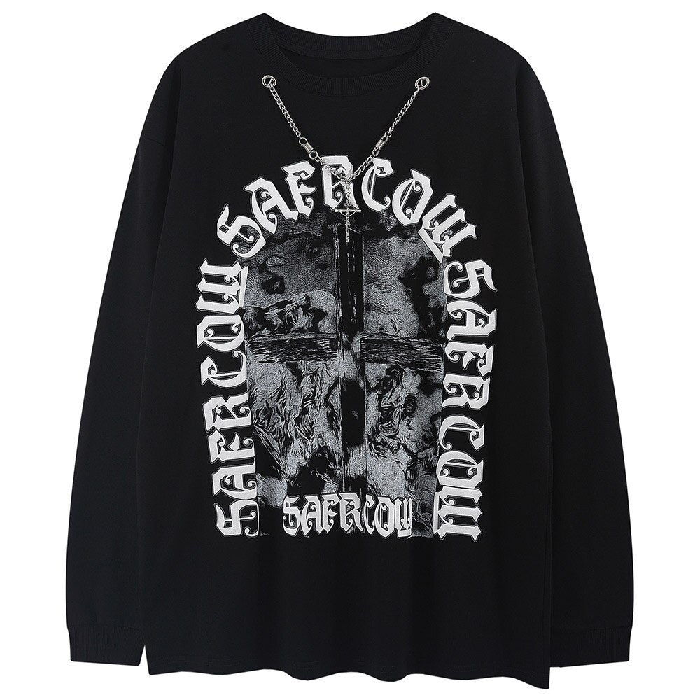 "Broken Cross" Unisex Men Women Streetwear Graphic Sweatshirt Daulet Apparel