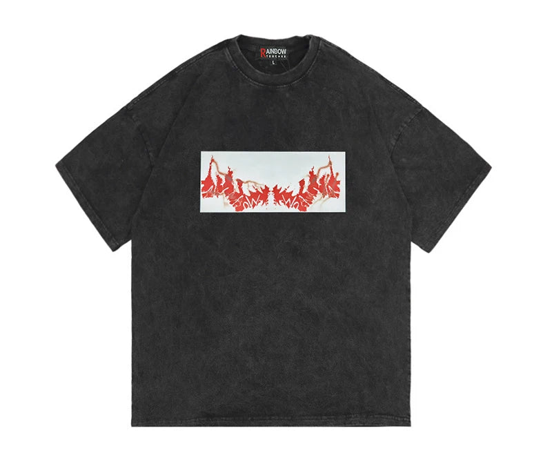 Rainbowtouches 2022 New Short-Sleeve T-Shirt Unisex High Street Colour Red Mesh Loose Casual Punk Hip Hop Fashion Modern Stylish Street King Limited