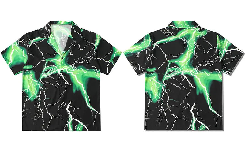 GONTHWID Hawaiian Beach Shirts Streetwear Lightning Print Shirt Streetwear Hip Hop Fashion Harajuku Casual Aloha Tropical Tops Street King Limited