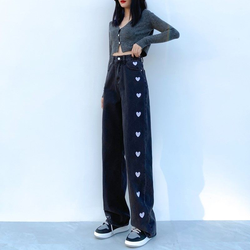 "Heart" Streetwear Hip Hop Unisex Denim Jeans Daulet Apparel