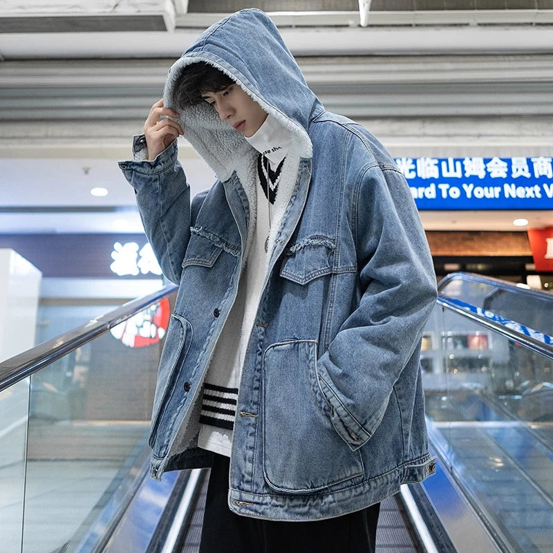 Winter Cowboy Jackets Men Fur Warm Thick Cotton Hooded Parkas Casual Fashion Warm Coats Male Street King Limited