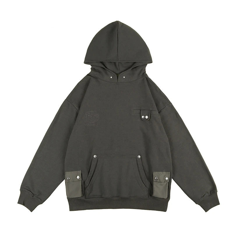 Rainbowtouches Men Letter Embroidery Comfortable And Breathable HighStreet Trend Solid Color Multi Pocket Harajuku Hoodie Unisex Street King Limited