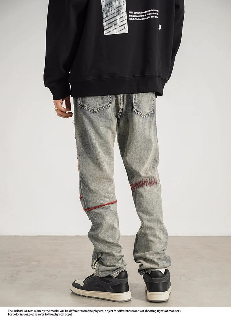 destroyed ripped straight jeans pants mens distressed biker jeans fashion irregular embroidery streetwear hip hop pants joggers casual joggers