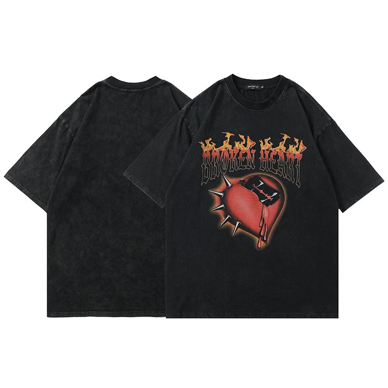 Rainbowtouches Oversized T-shirt Hip Hop Unisex Washed T Shirt Half Sleeve Women Print Love Youth High Street T Shirts Mens Street King Limited