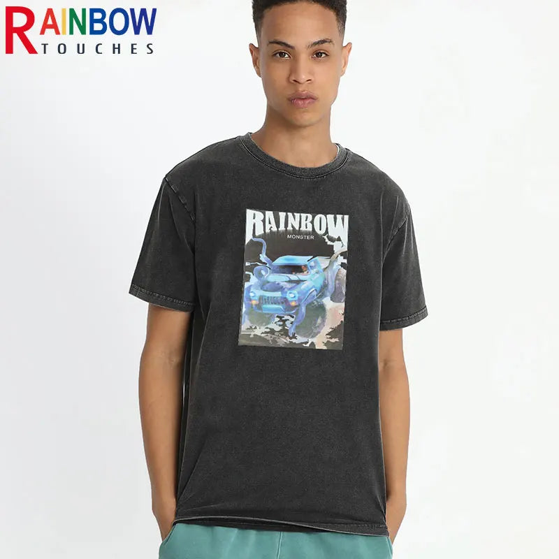 Rainbowtouches 2021 New Mens Short-Sleeve T-Shirt Unisex High Street Car Printing Loose Casual Punk Hip Hop BoyGraffiti Fashion Street King Limited