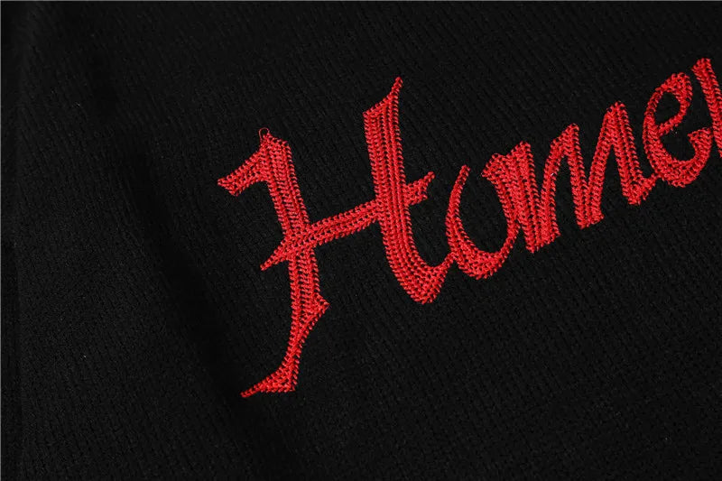 Hip Hop Skull Knitted Oversized Sweater Mens Letter Embroidery O-neck Long Sleeve Pullover Streetwear Loose Sweaters Clothing Street King Limited
