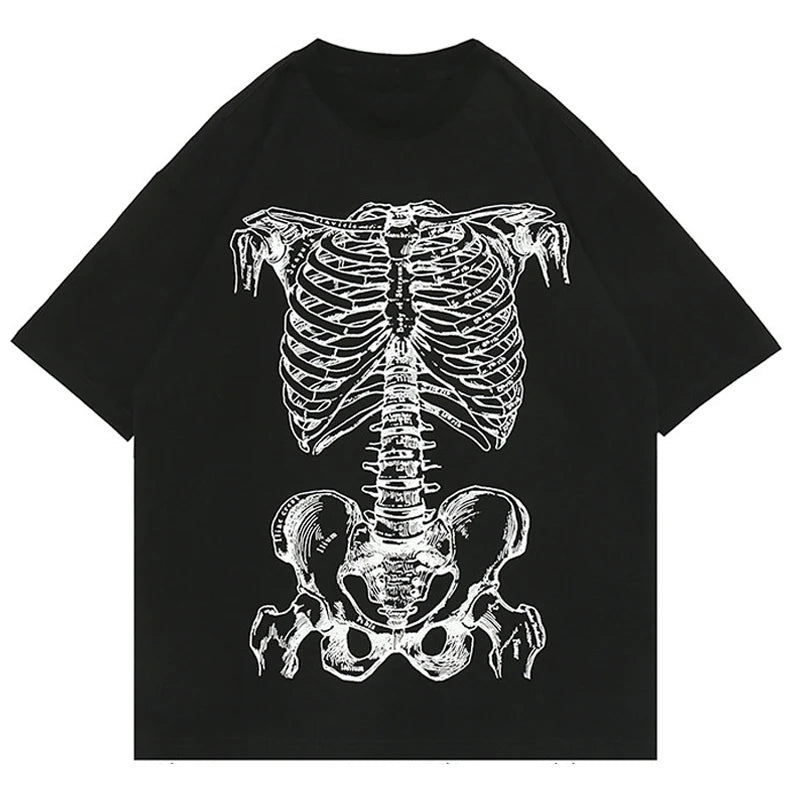 Summer Hip-hop Skull Printed Men Short-sleeved T-shirt Cotton Casual Unisex O-neck Loose Harajuku Short-sleeved Tops Tee T-shirt Street King Limited