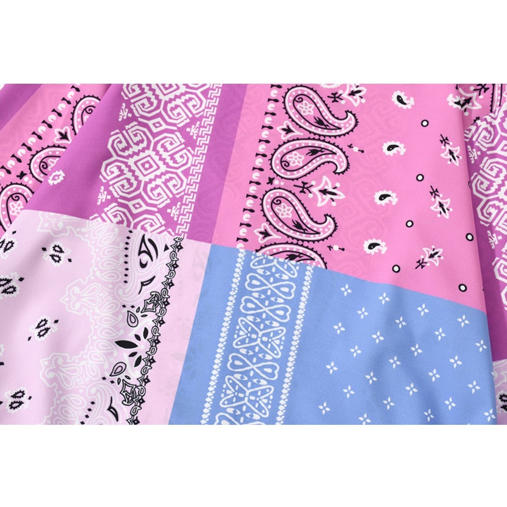 "Blue Pink Bandana" Unisex Men Women Streetwear Button Shirt Daulet Apparel