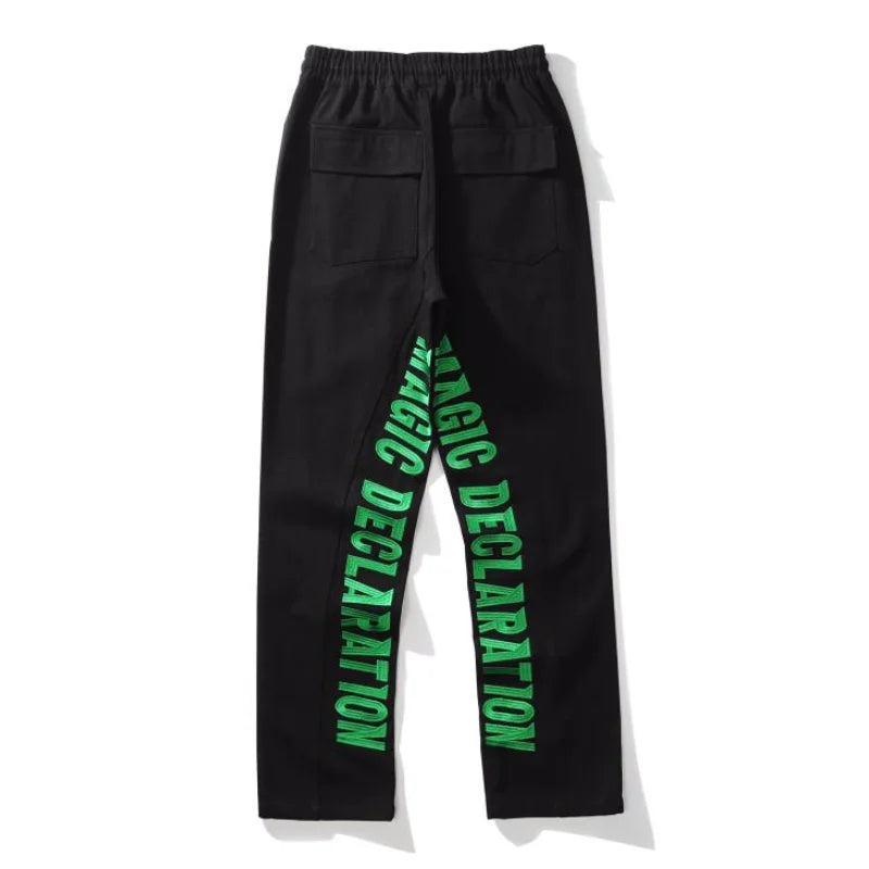 men jeans hip hop letters embroidery denim jeans high street casual loose straight elastic waist joggers hip hop streetwear pant relaxed fit joggers