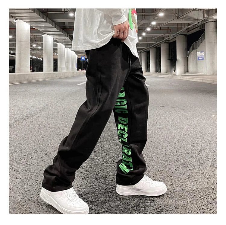 men jeans hip hop letters embroidery denim jeans high street casual loose straight elastic waist joggers hip hop streetwear pant unique joggers style 2854