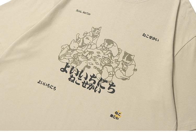 Hip Hop Men Streetwear T Shirt Japanese Kanji Animals Print T-Shirt 2023 Harajuku Cotton Casual Summer Short Sleeve Tshirt White Street King Limited
