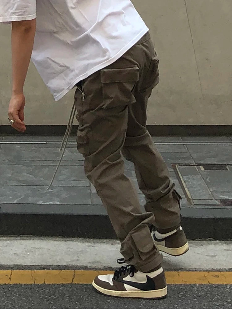 High Street Multi-pocket Drawstring Overalls Mens Straight Vibe Style Oversize Casual Cargo Pants Hip Hop Loose Baggy Trousers Street King Limited