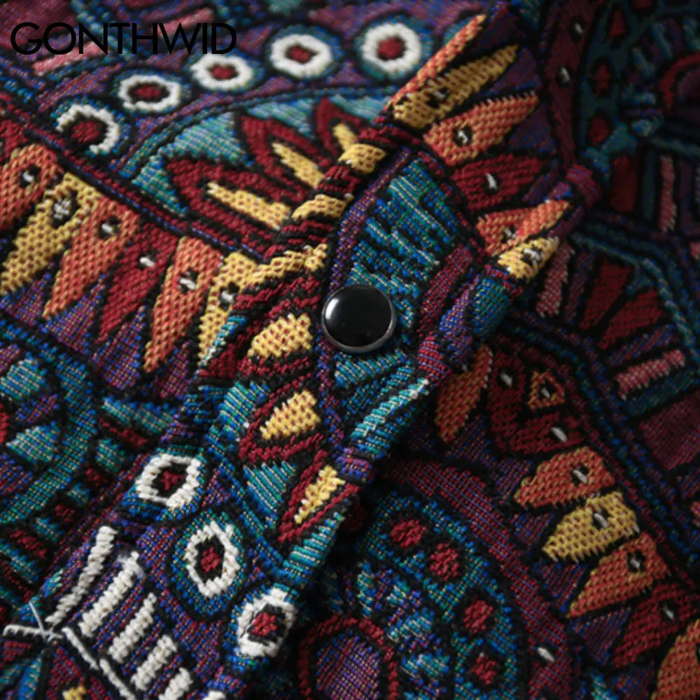 Streetwear Gonthwid Knitted Shirts Harajuku Geometry Nation Style Flowers Button Gonthwid Knitted Shirts Harajuku Geometry Nation Style Flowers Button Shirt Streetwear Hip Hop Casual Long Sleeve Tops Coats Fashion Sweater Jacket With Graphic Design For Men