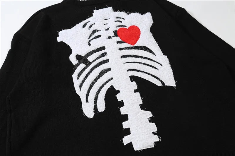 Hip Hop Skull Knitted Oversized Sweater Mens Letter Embroidery O-neck Long Sleeve Pullover Streetwear Loose Sweaters Clothing Street King Limited