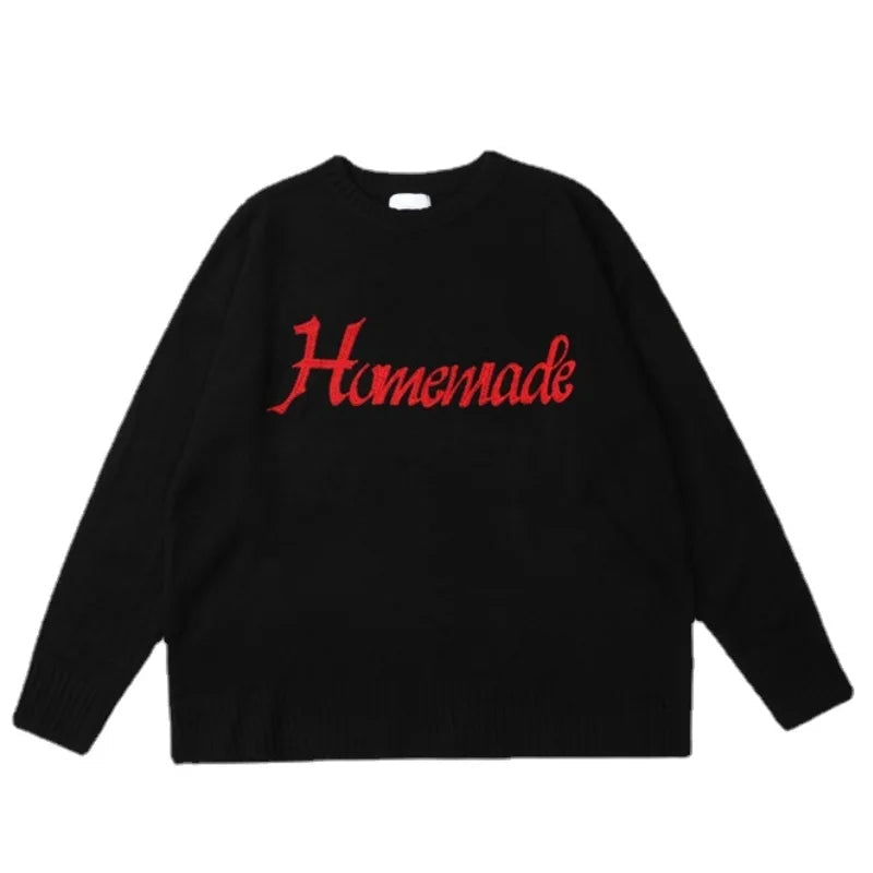 Hip Hop Skull Knitted Oversized Sweater Mens Letter Embroidery O-neck Long Sleeve Pullover Streetwear Loose Sweaters Clothing Street King Limited