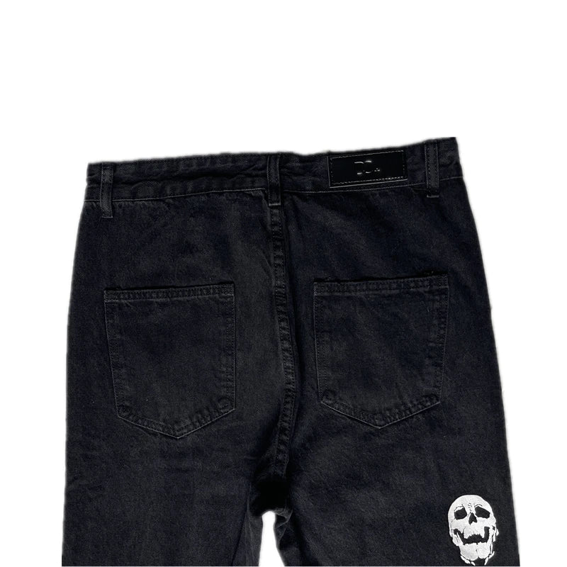 fashion skull printed denim jeans mens destoryed holes zipper flare jeans hip hop streetwear summer casual joggers jeans pants unique joggers style 2775