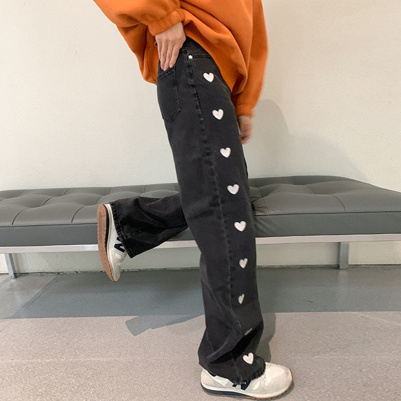 "Heart" Streetwear Hip Hop Unisex Denim Jeans Daulet Apparel