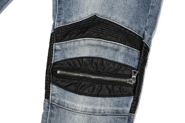 knee zipper hole patckwork skinny denim jeans men casual slim biker trousers jeans fashion streetwear hip hop jean pants joggers unique joggers style 31