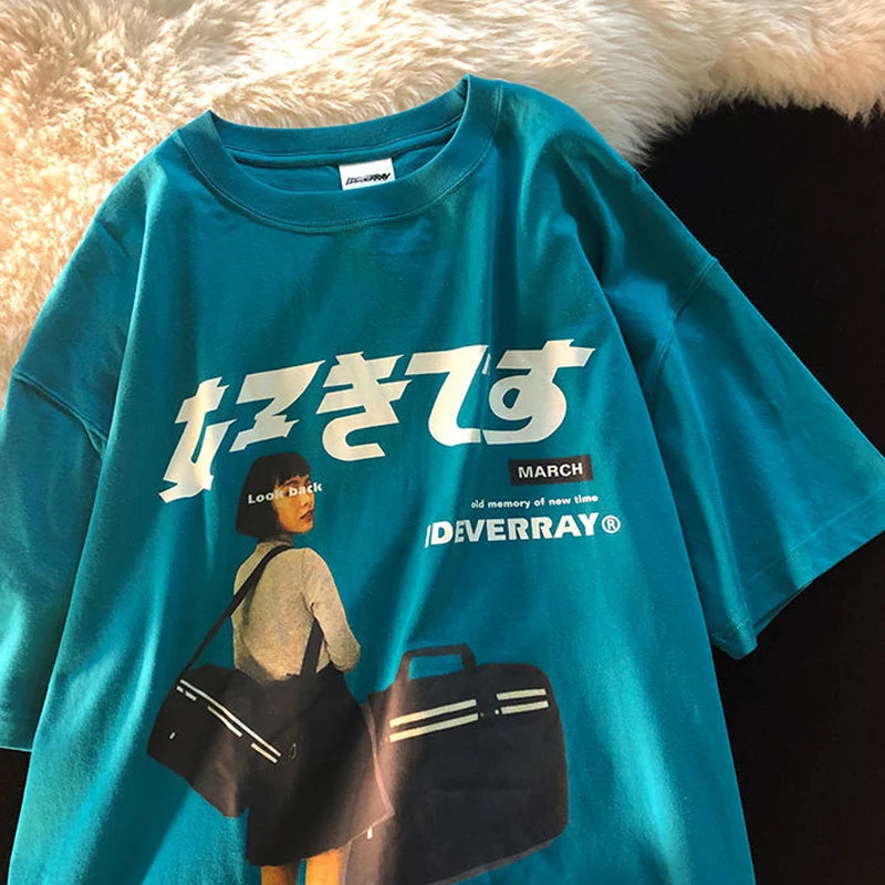 Hip Hop Streetwear Harajuku T Shirt Girl Japanese Kanji Print Tshirt 2021CC Summer Mens Short Sleeve Cotton Oversized T-Shirt Street King Limited