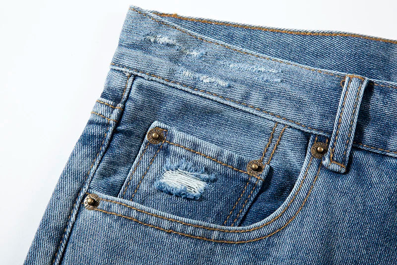 swag washed destroyed flare jeans streetwear hip hop slim fit ripped men black blue colorblocked flared denim pant for men unique jeans style 1501