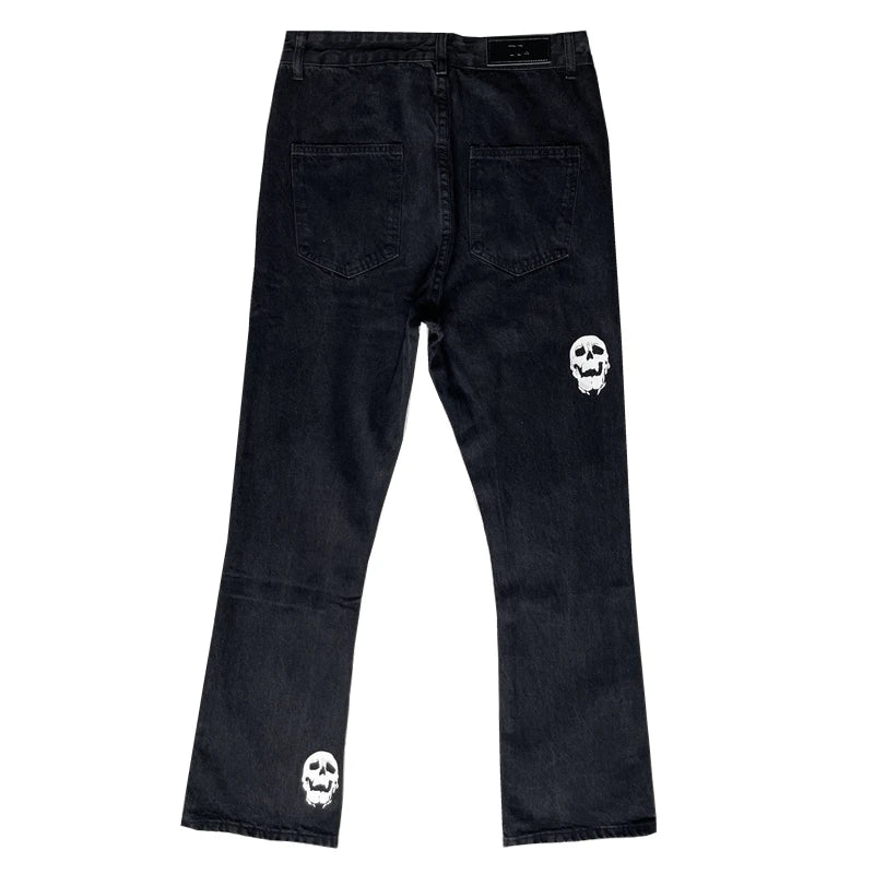 fashion skull printed denim jeans mens destoryed holes zipper flare jeans hip hop streetwear summer casual joggers jeans pants unique joggers style 2774