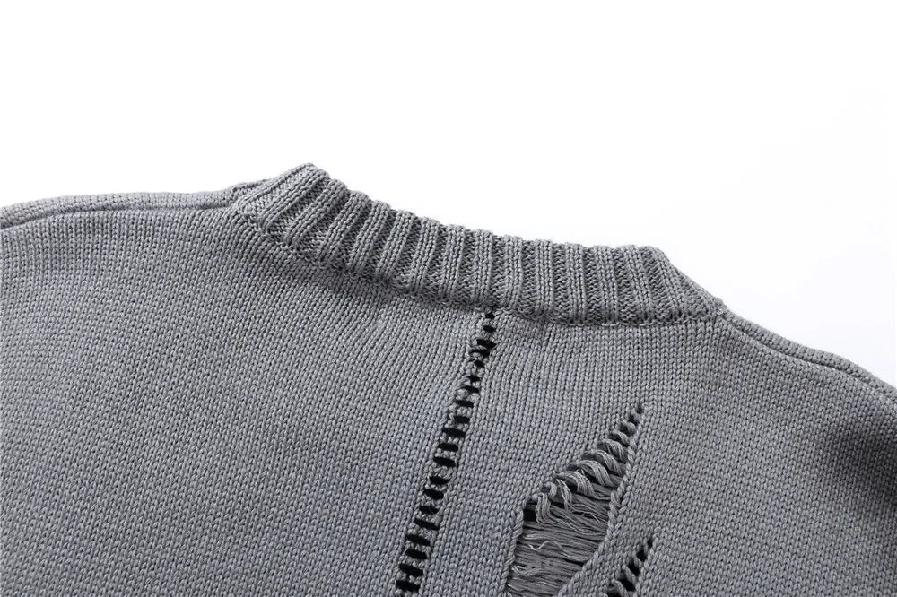 Mens Hip Hop Destroy Ripped Holes Streetwear Graffiti Harajuku Sweater Vintage Retro Knitted Sweater New Casual Cotton Pullover Street King Limited