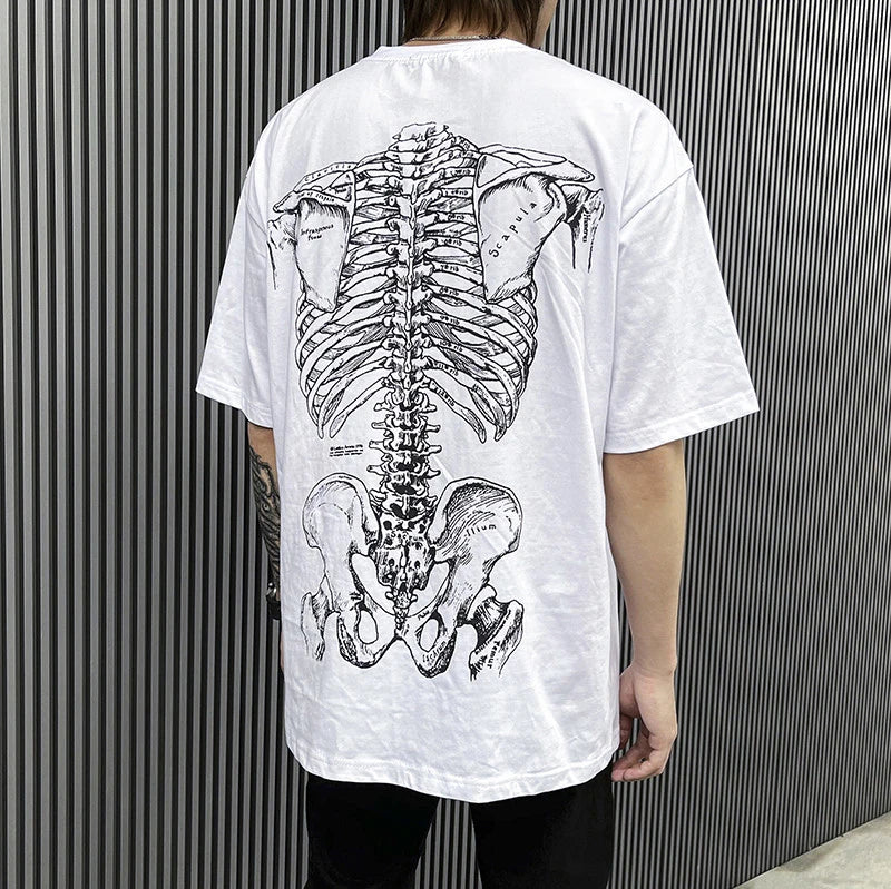 Summer Hip-hop Skull Printed Men Short-sleeved T-shirt Cotton Casual Unisex O-neck Loose Harajuku Short-sleeved Tops Tee T-shirt Street King Limited