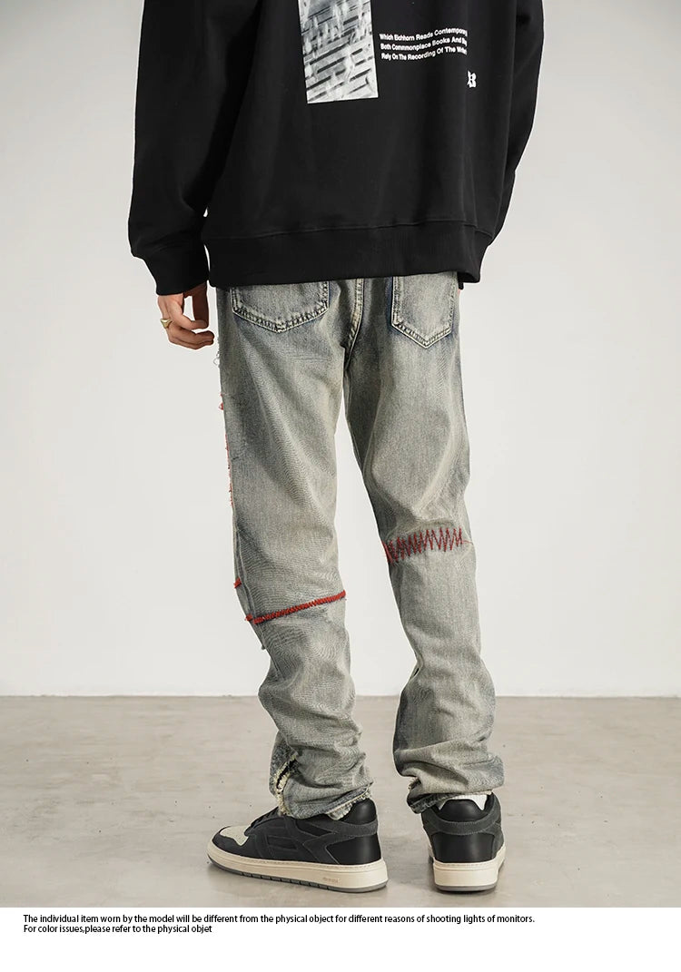 destroyed ripped straight jeans pants mens distressed biker jeans fashion irregular embroidery streetwear hip hop pants joggers unique joggers style 2947