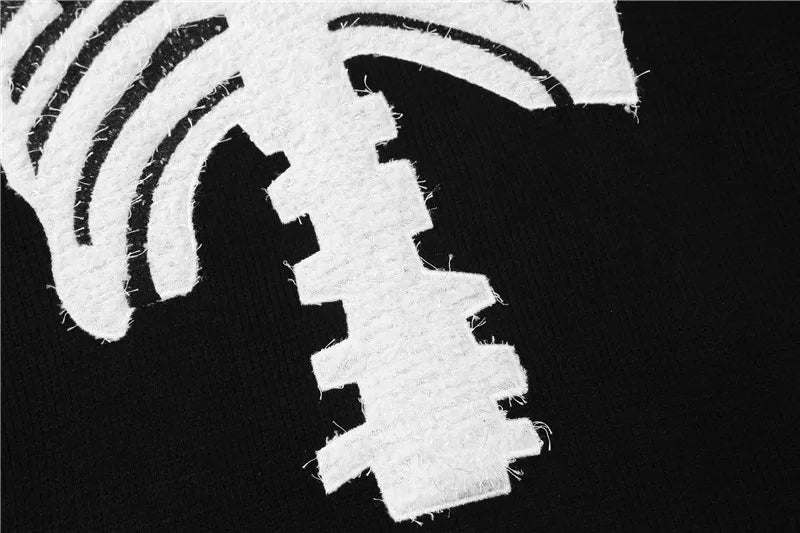Hip Hop Skull Knitted Oversized Sweater Mens Letter Embroidery O-neck Long Sleeve Pullover Streetwear Loose Sweaters Clothing Street King Limited