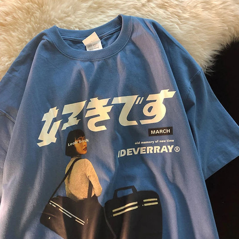 Hip Hop Streetwear Harajuku T Shirt Girl Japanese Kanji Print Tshirt 2021CC Summer Mens Short Sleeve Cotton Oversized T-Shirt Street King Limited