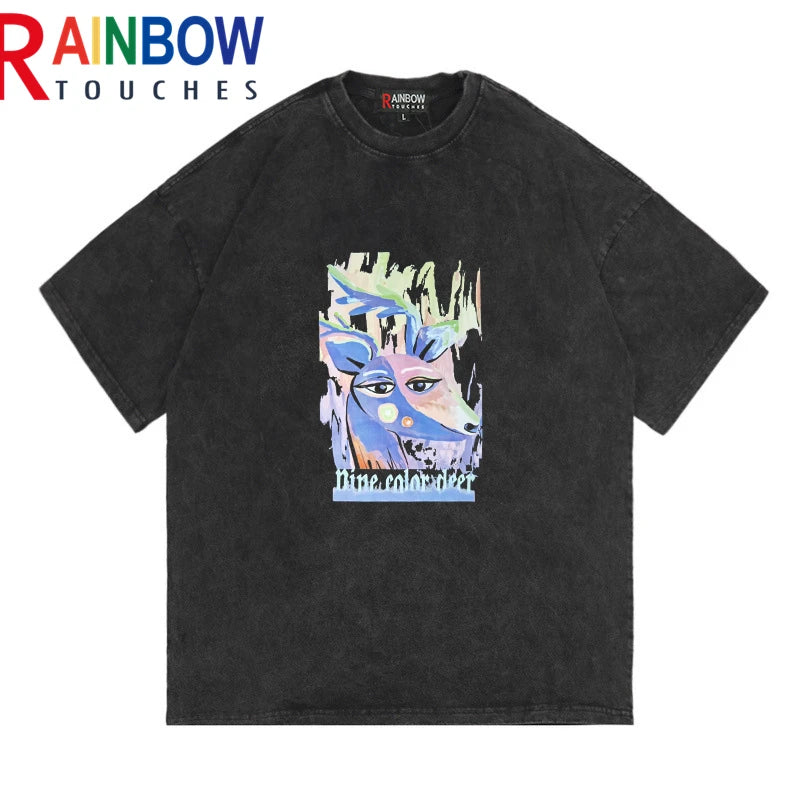 Rainbowtouches 2021 New Short-Sleeve T-Shirt Unisex High Street Abstract Printing Loose Casual Punk Hip Hop Fashion Comfortable Street King Limited