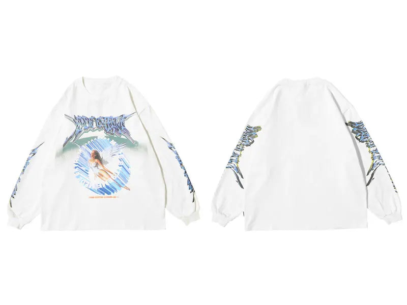 GONTHWID Creative 3D Angel Print Long Sleeve Tees Shirts Streetwear Hip Hop Hipster Casual Loose Tshirts Men Fashion Tops Street King Limited