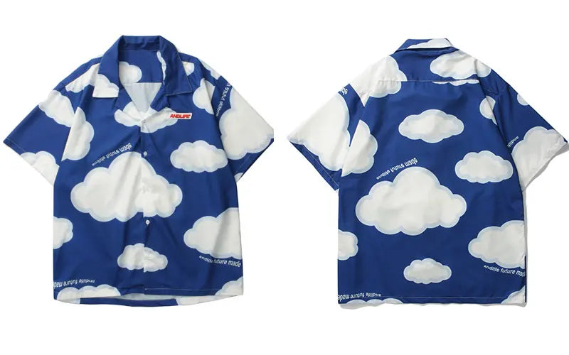 Streetwear Gonthwid Shirt Harajuku Clouds Print Shirt Jackets Coats Streetwear Hi Gonthwid Shirt Harajuku Clouds Print Shirt Jackets Coats Streetwear Hip Hop Harajuku Summer Fashion Men Short Sleeve Button Tops Fashion Sweater Jacket With Graphic Design For Men