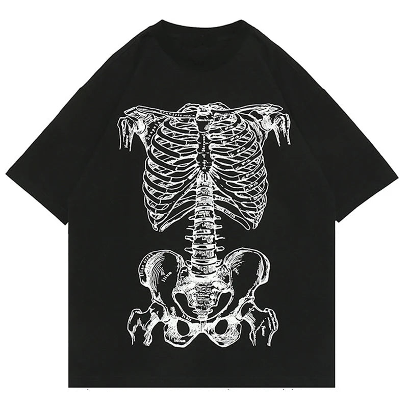 Summer Hip-hop Skull Printed Men Short-sleeved T-shirt Cotton Casual Unisex O-neck Loose Harajuku Short-sleeved Tops Tee T-shirt Street King Limited