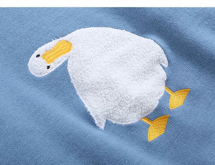 Men Harajuku Sweater Cartoon Duck Goose Embroidery Knitted Pullover Japanese College Style O-Neck Jumper Unisex Spring Autunm Street King Limited