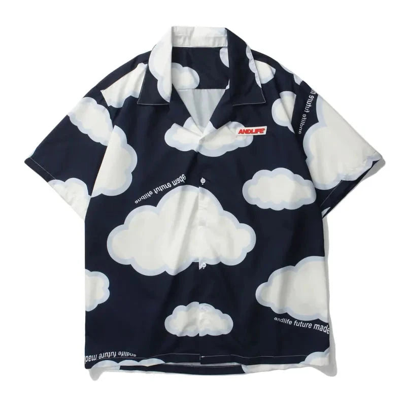 Streetwear Gonthwid Shirt Harajuku Clouds Print Shirt Jackets Coats Streetwear Hi Gonthwid Shirt Harajuku Clouds Print Shirt Jackets Coats Streetwear Hip Hop Harajuku Summer Fashion Men Short Sleeve Button Tops Fashion Sweater Jacket With Graphic Design For Men