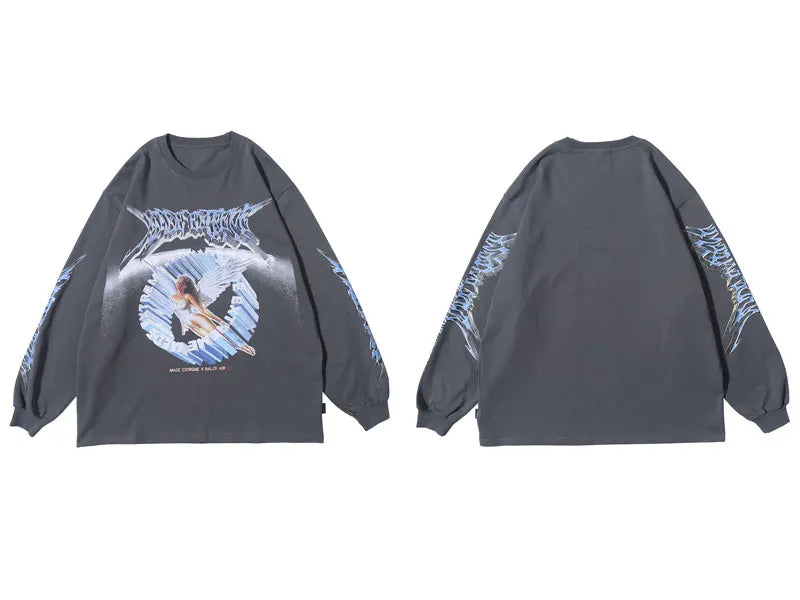 GONTHWID Creative 3D Angel Print Long Sleeve Tees Shirts Streetwear Hip Hop Hipster Casual Loose Tshirts Men Fashion Tops Street King Limited