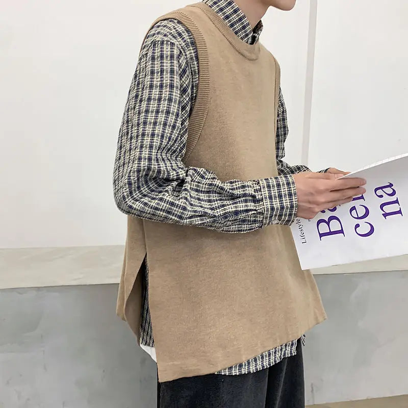 Autumn Sweater Vest Men's Fashion Retro Casual Knitted Pullover Men Slim Fit Korean Knitting Sweaters Mens Jumper Clothes M-3XL Street King Limited