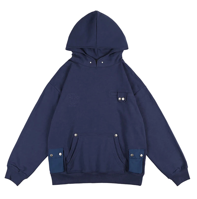 Rainbowtouches Men Letter Embroidery Comfortable And Breathable HighStreet Trend Solid Color Multi Pocket Harajuku Hoodie Unisex Street King Limited