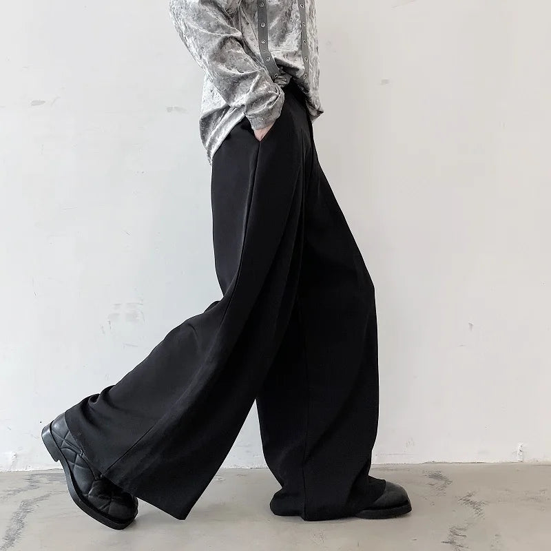 pants men high waist casual wide leg suit pant male vintage fashion japan korea streetwear loose long trousers relaxed fit trousers