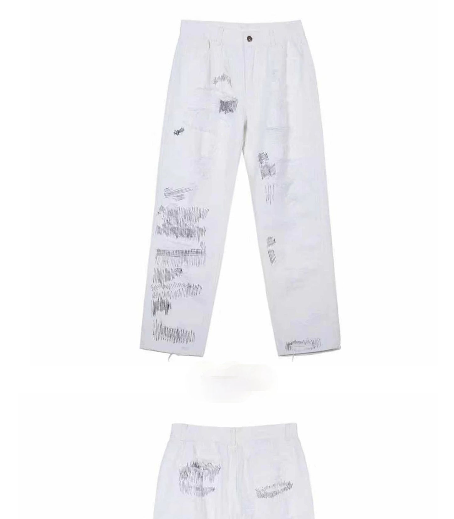 mens high street denim jean pants new casual loose ripped holes straight zipper white jeans trousers hip hop streetwear joggers unique joggers style 1600