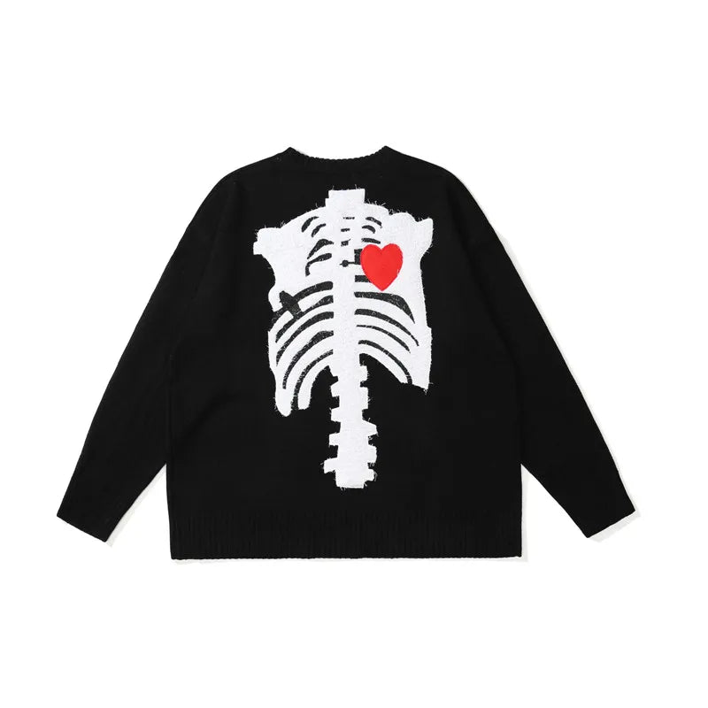 Hip Hop Skull Knitted Oversized Sweater Mens Letter Embroidery O-neck Long Sleeve Pullover Streetwear Loose Sweaters Clothing Street King Limited