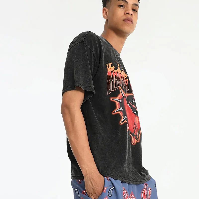 Rainbowtouches Oversized T-shirt Hip Hop Unisex Washed T Shirt Half Sleeve Women Print Love Youth High Street T Shirts Mens Street King Limited