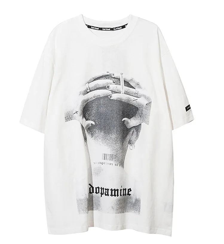 Aolamegs Men's Tee Shirts High Street Cool Boy Printed Oversized T Shirt Men Summer Casual All-match Vintage Advanced Streetwear Street King Limited