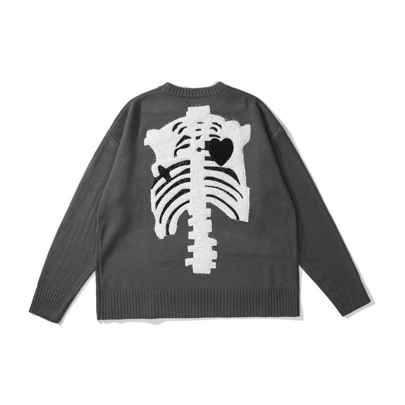 Hip Hop Skull Knitted Oversized Sweater Mens Letter Embroidery O-neck Long Sleeve Pullover Streetwear Loose Sweaters Clothing Street King Limited