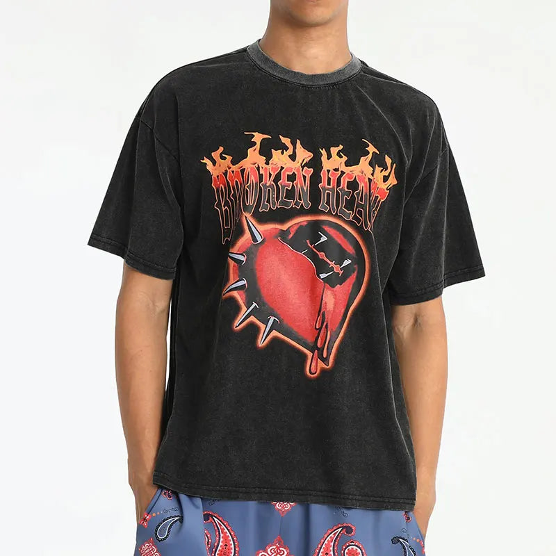 Rainbowtouches Oversized T-shirt Hip Hop Unisex Washed T Shirt Half Sleeve Women Print Love Youth High Street T Shirts Mens Street King Limited