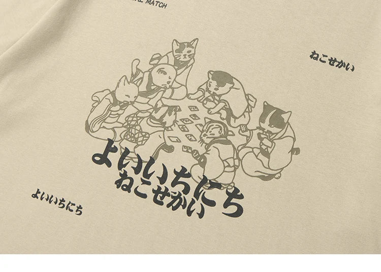 Hip Hop Men Streetwear T Shirt Japanese Kanji Animals Print T-Shirt 2023 Harajuku Cotton Casual Summer Short Sleeve Tshirt White Street King Limited